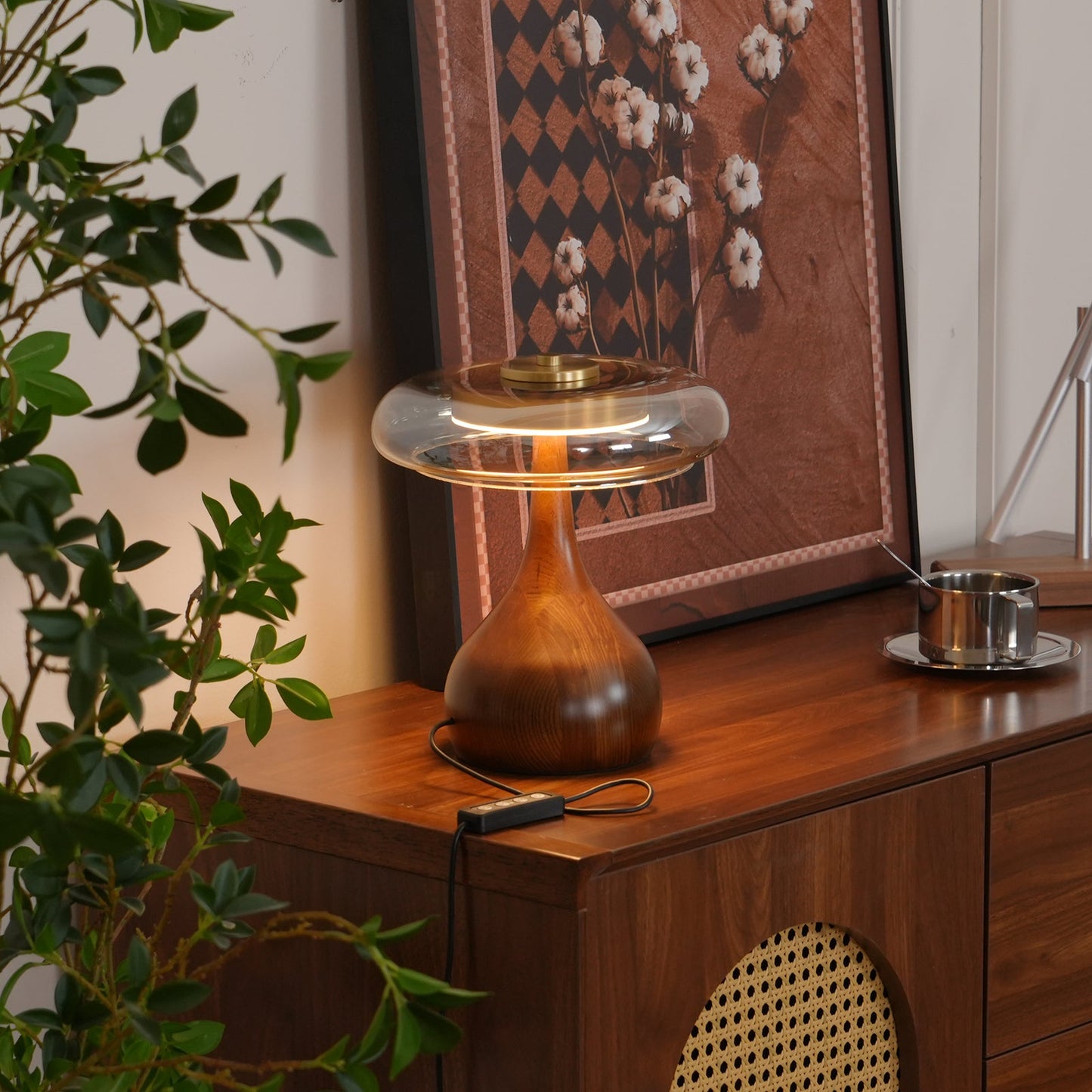 Wooden and Glass Table Lamp