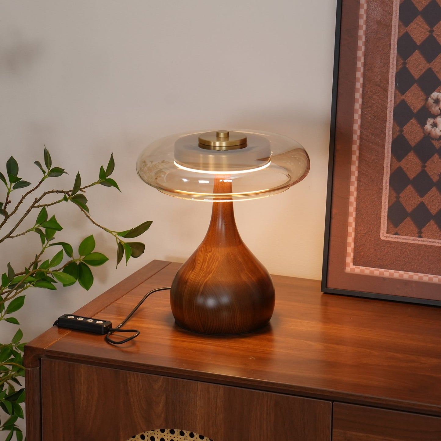 Wooden and Glass Table Lamp