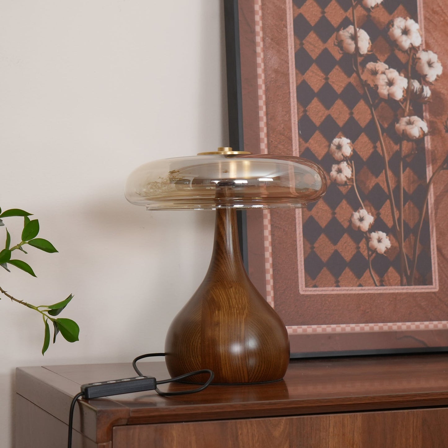 Wooden and Glass Table Lamp