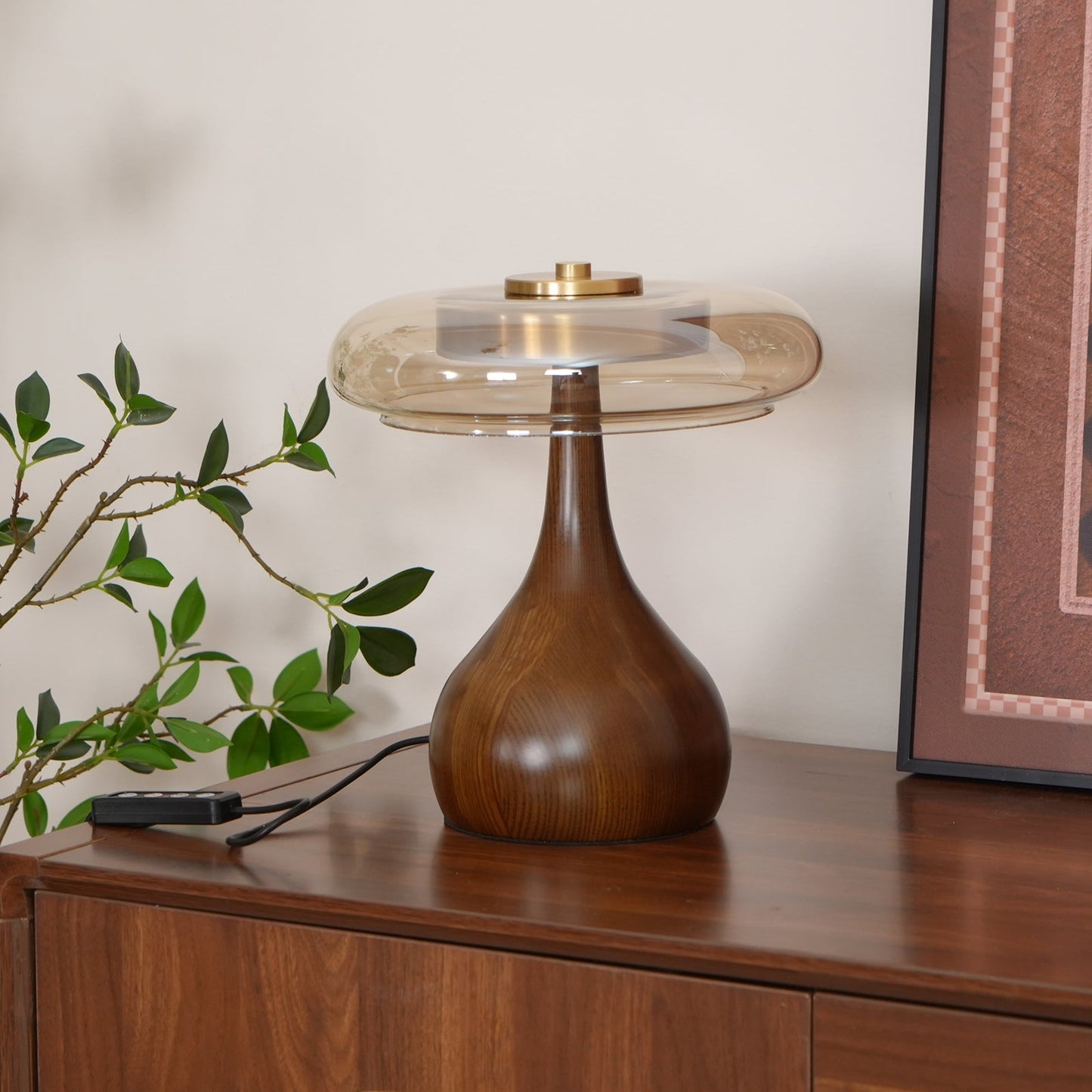 Wooden and Glass Table Lamp