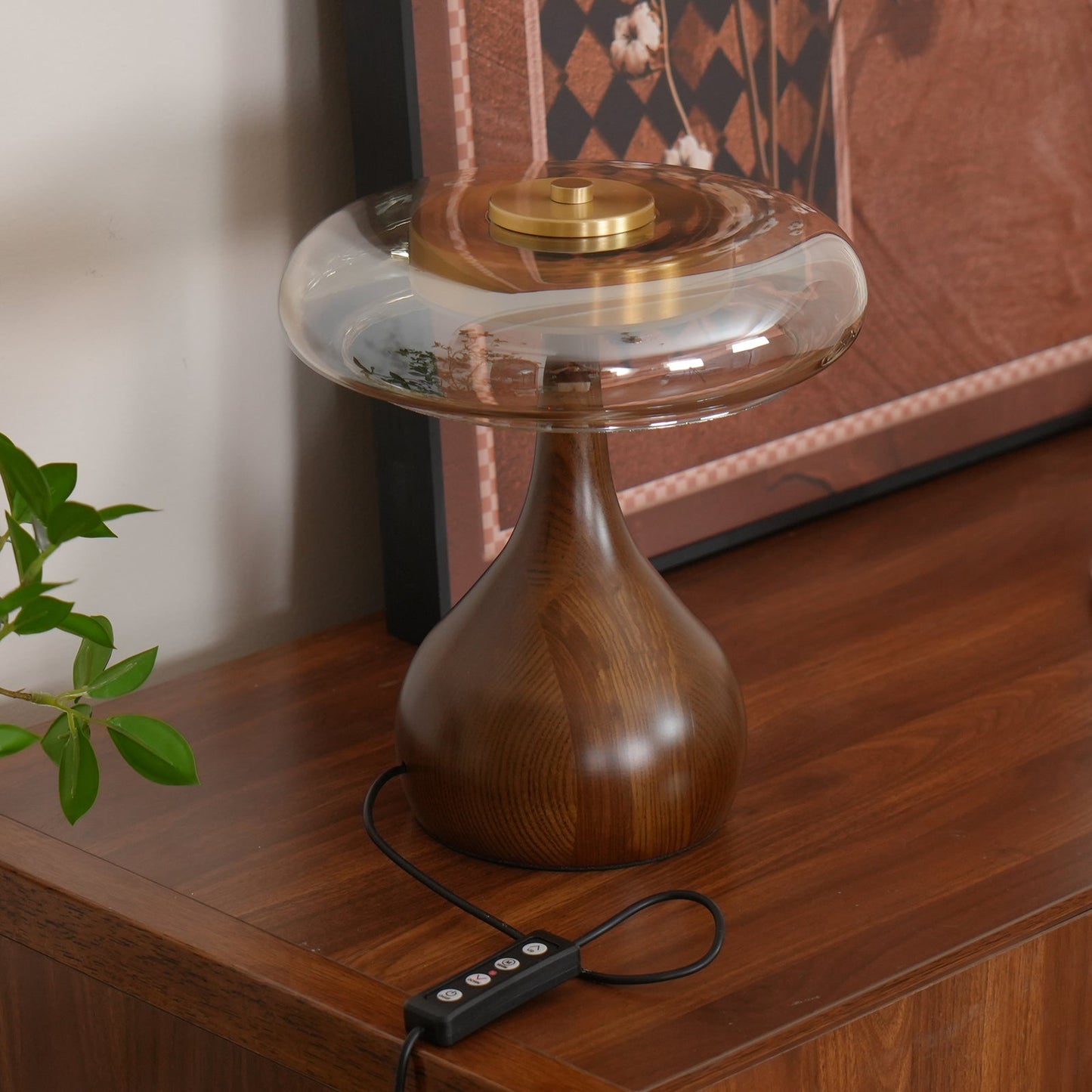 Wooden and Glass Table Lamp