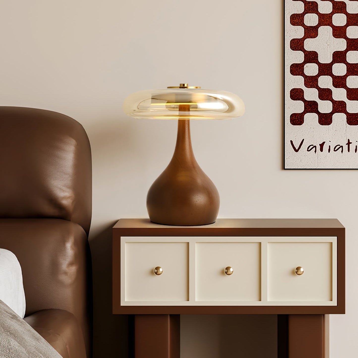 Wooden and Glass Table Lamp