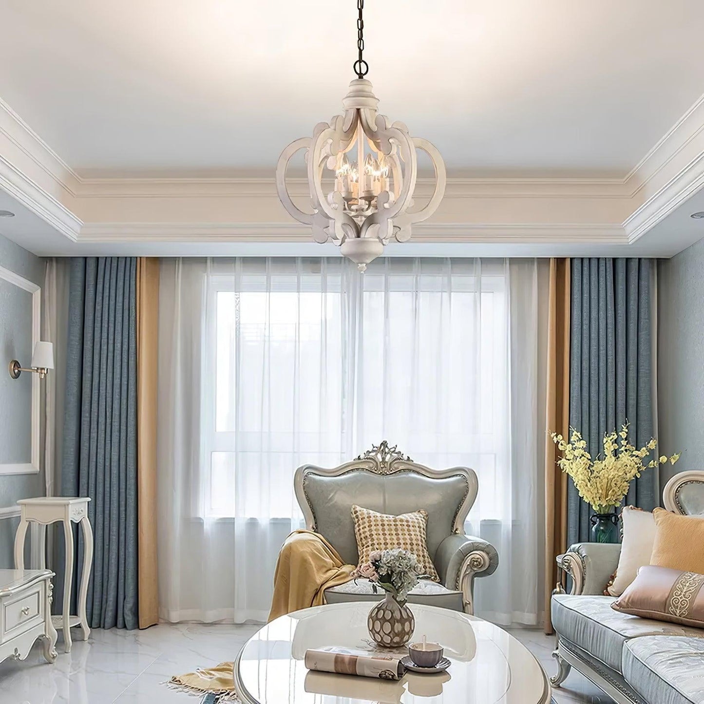 Lantern Antique White Chandelier