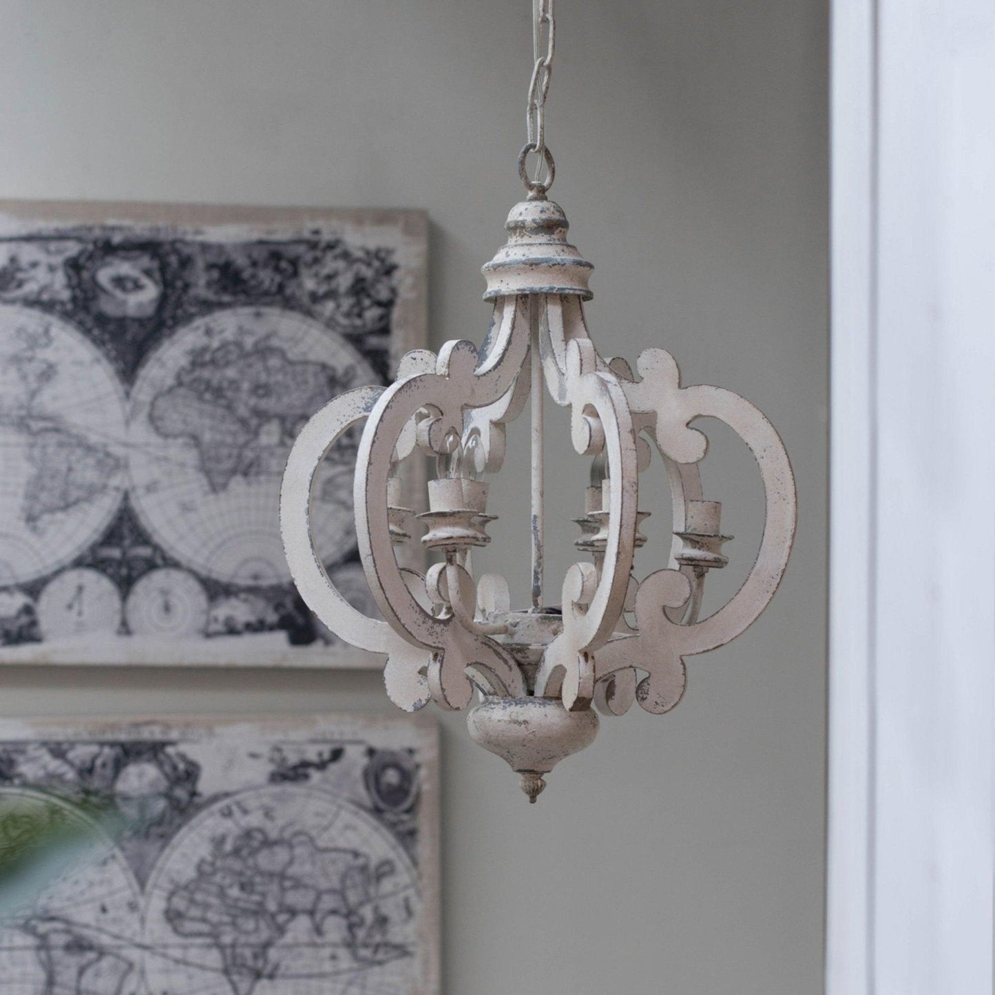 Lantern Antique White Chandelier