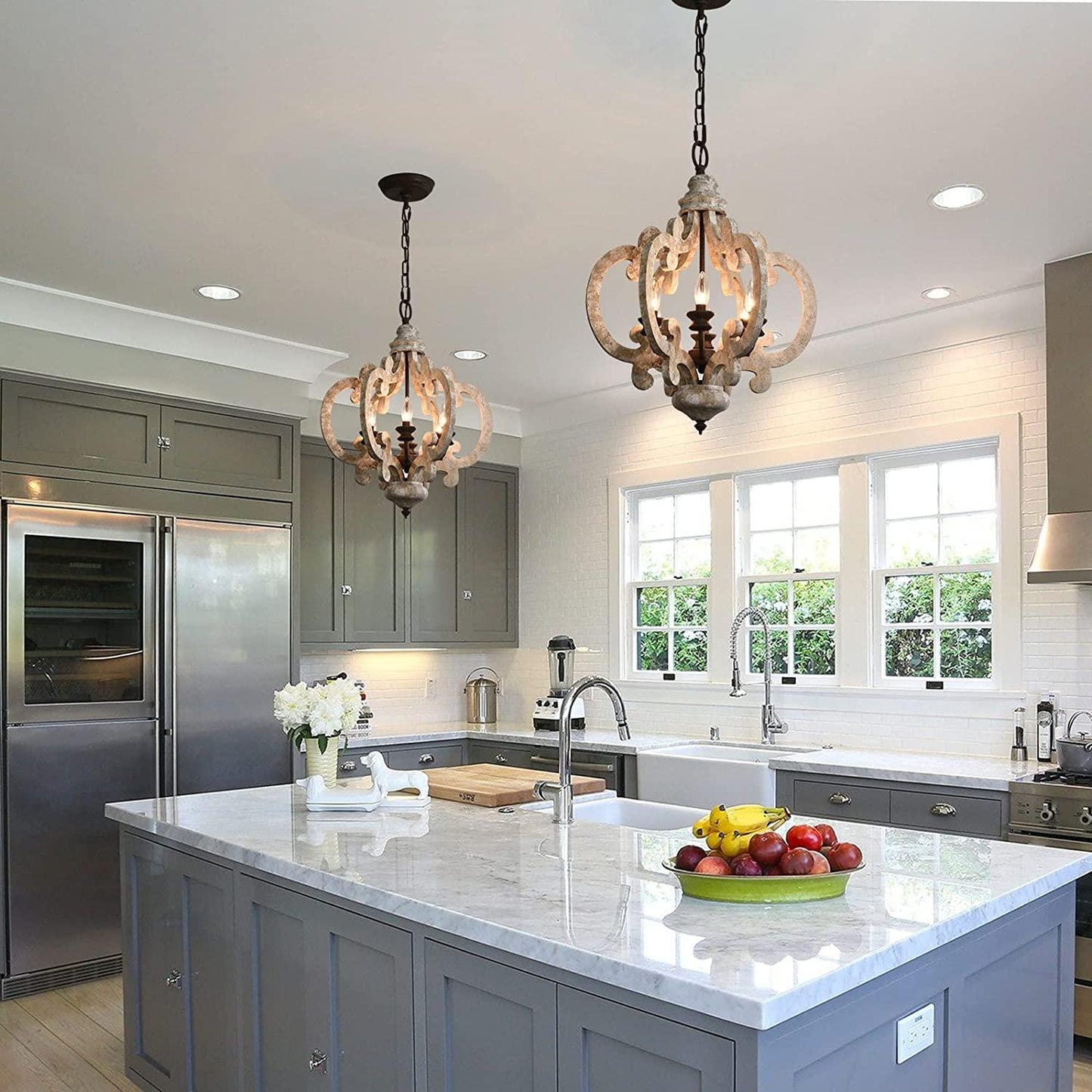 Lantern Antique White Chandelier