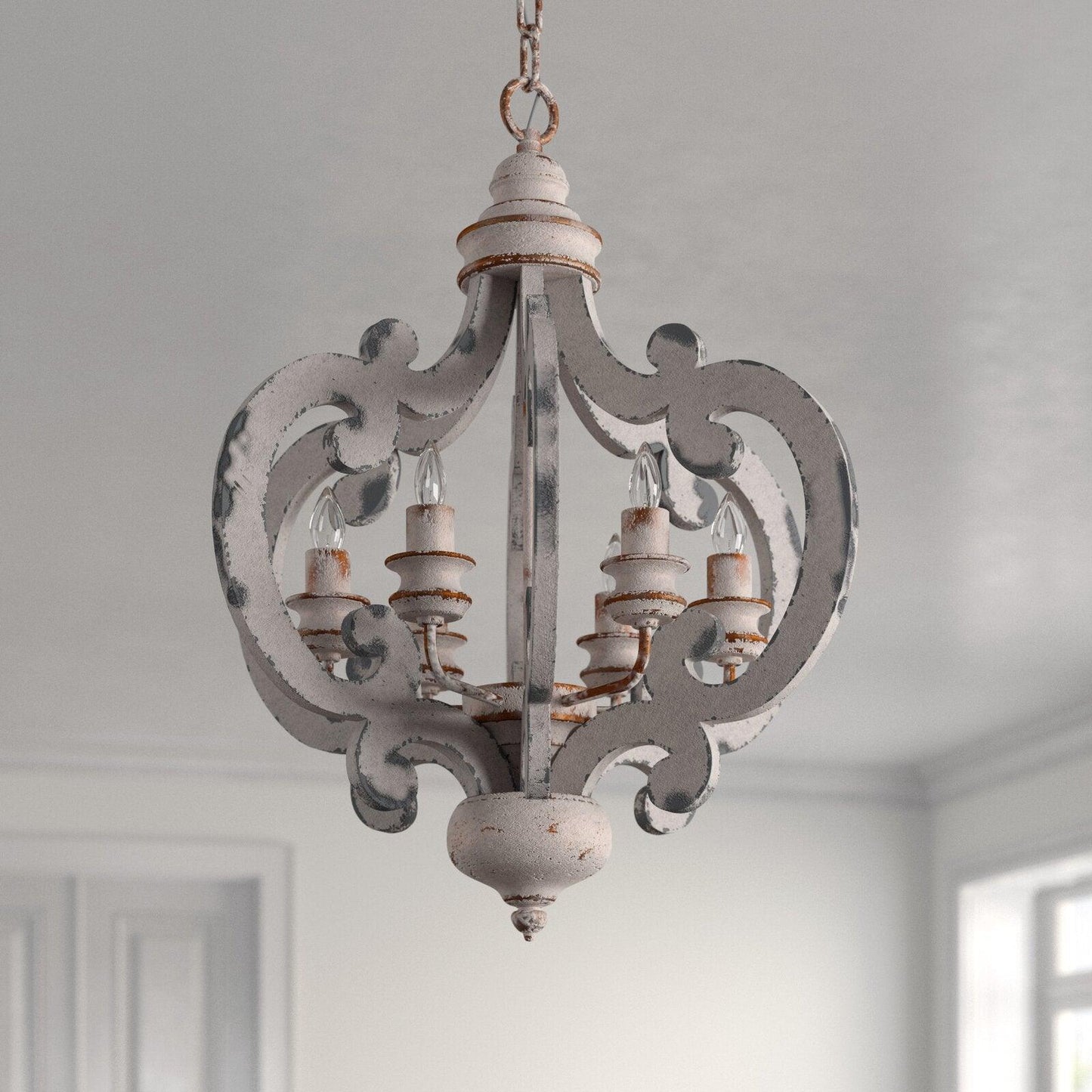 Lantern Antique White Chandelier