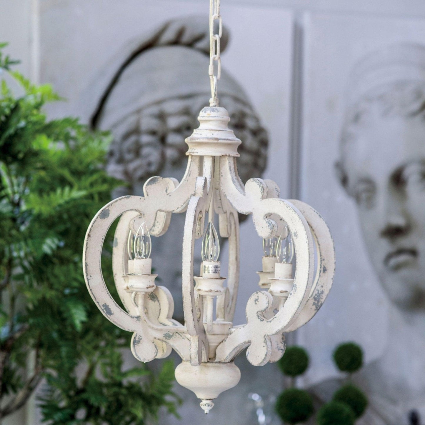 Lantern Antique White Chandelier