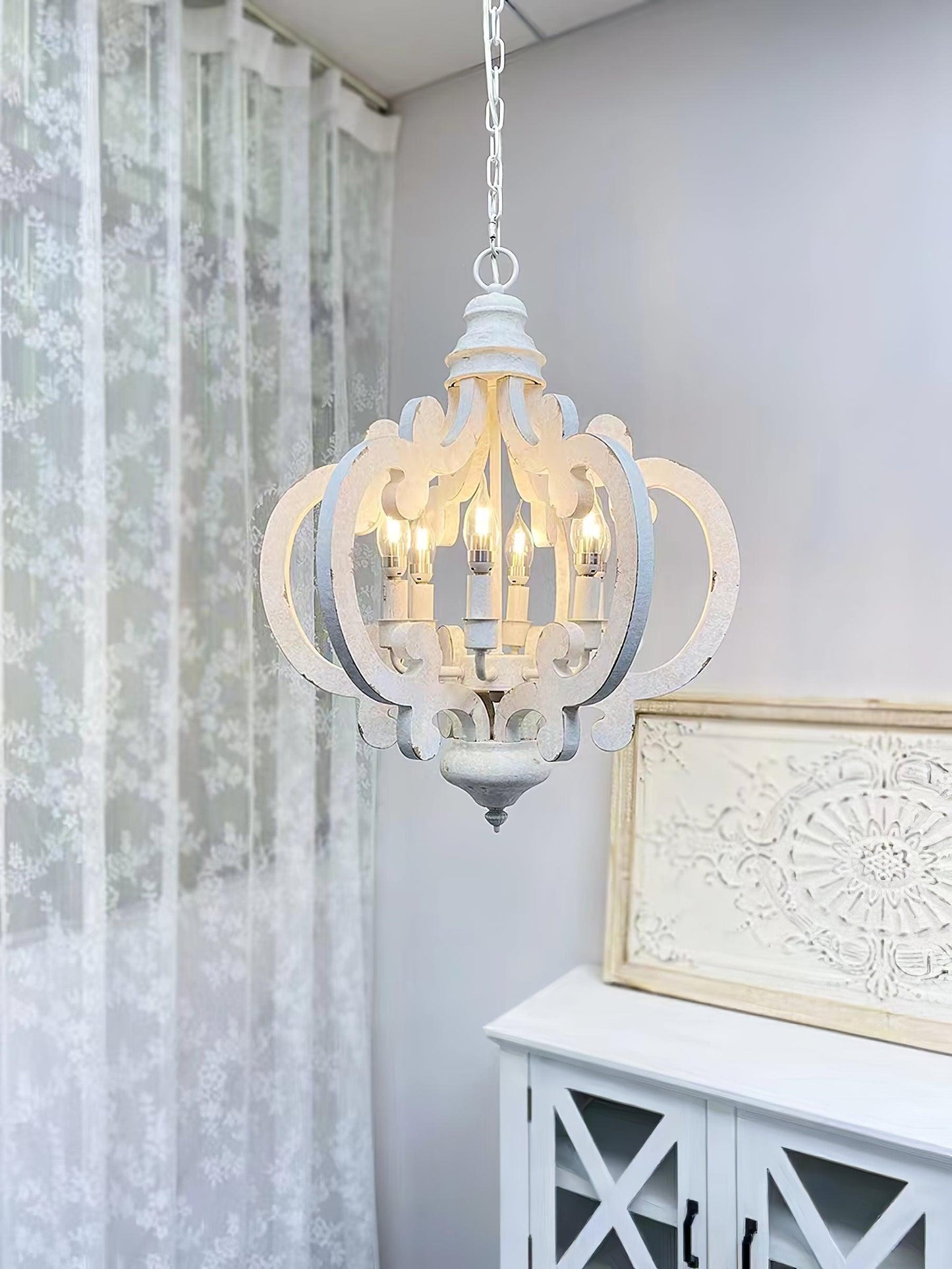 Lantern Antique White Chandelier
