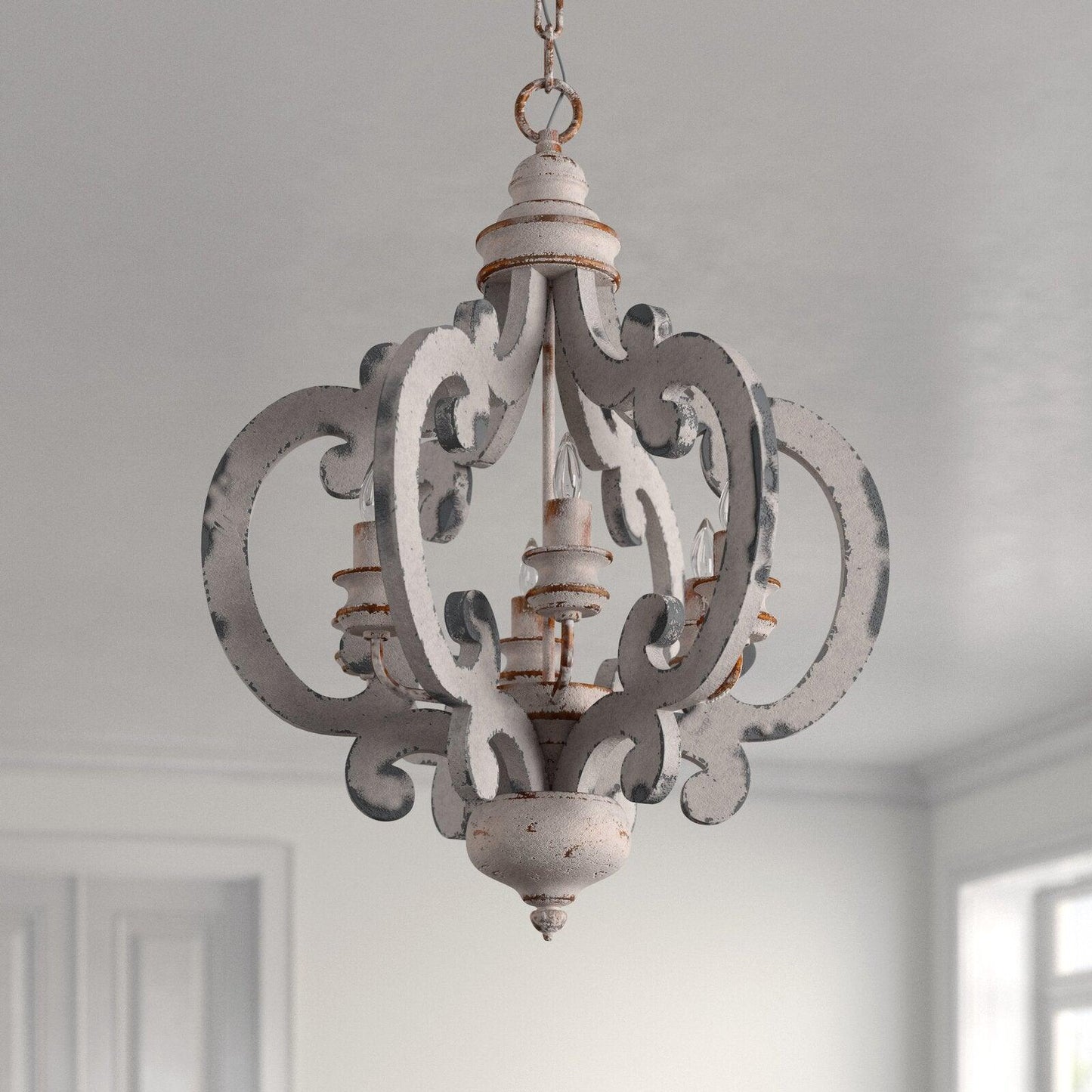 Lantern Antique White Chandelier