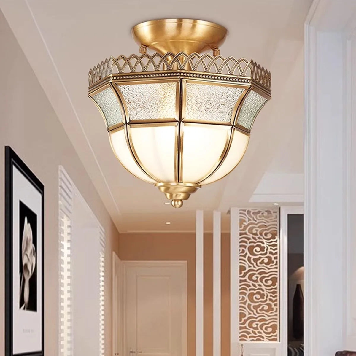 European Brass Glass L10 Ceiling Lamp