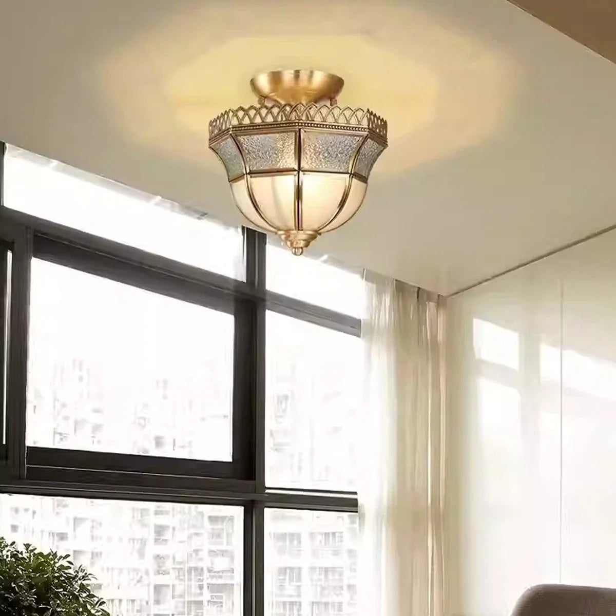 European Brass Glass L10 Ceiling Lamp