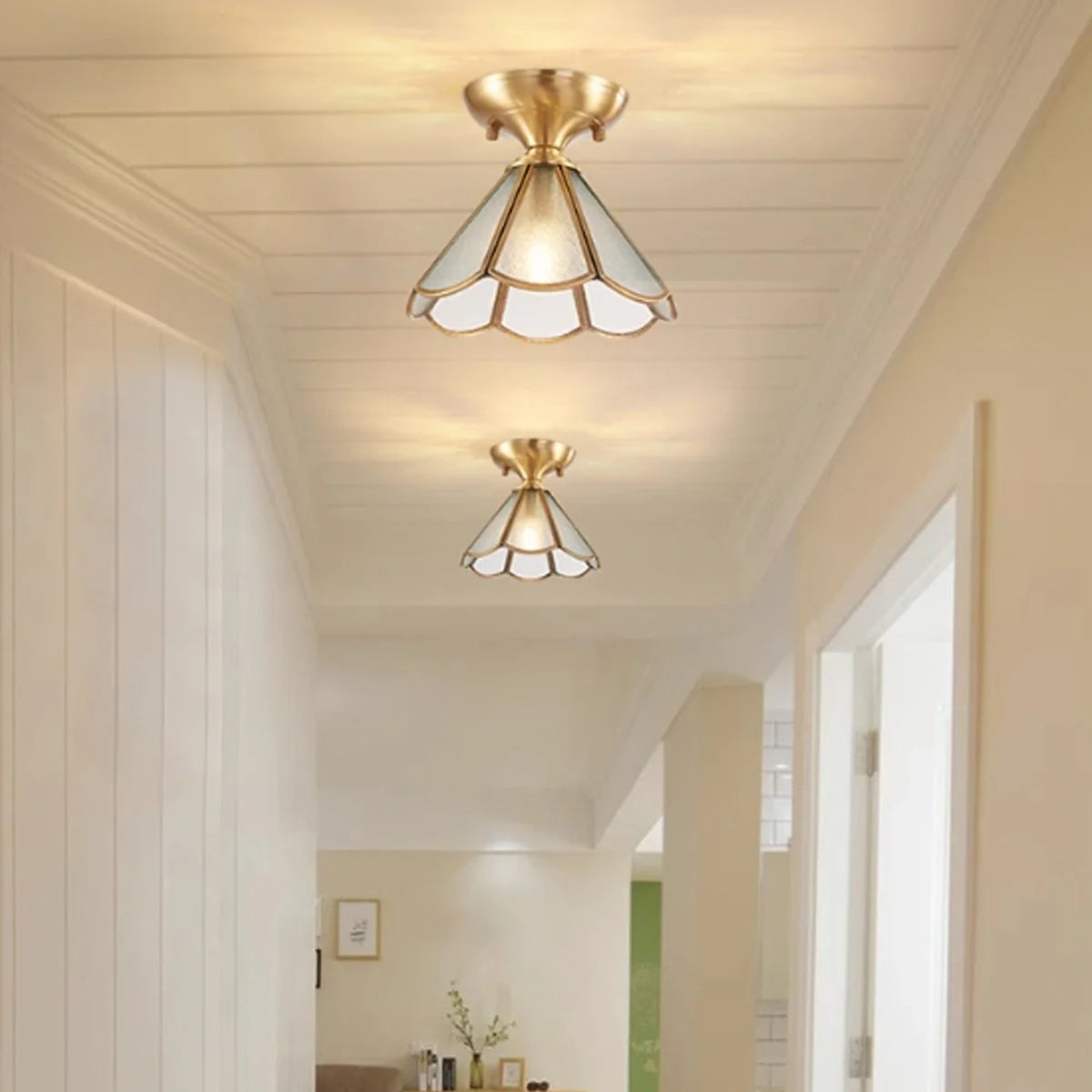 European Brass Glass L10 Ceiling Lamp