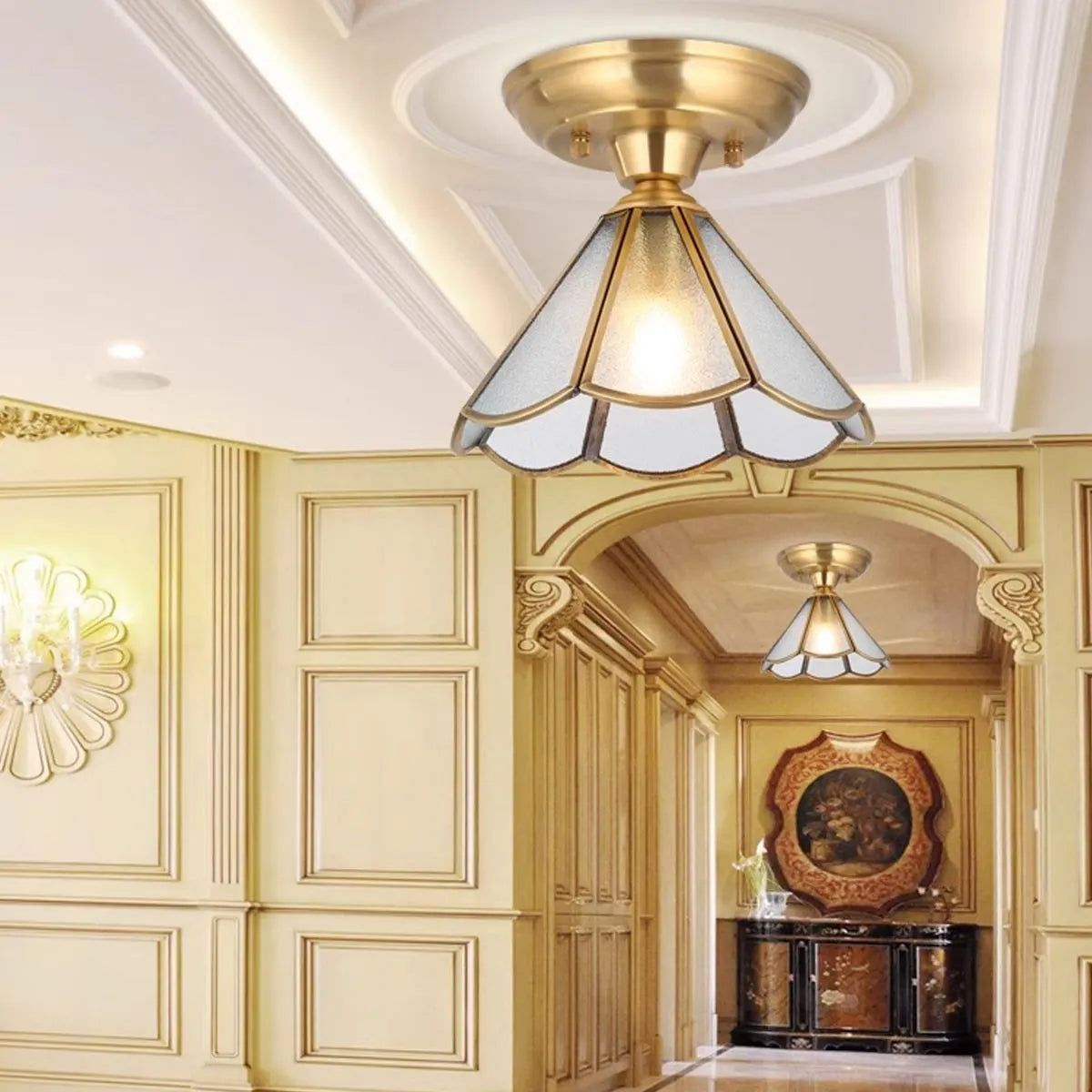 European Brass Glass L10 Ceiling Lamp