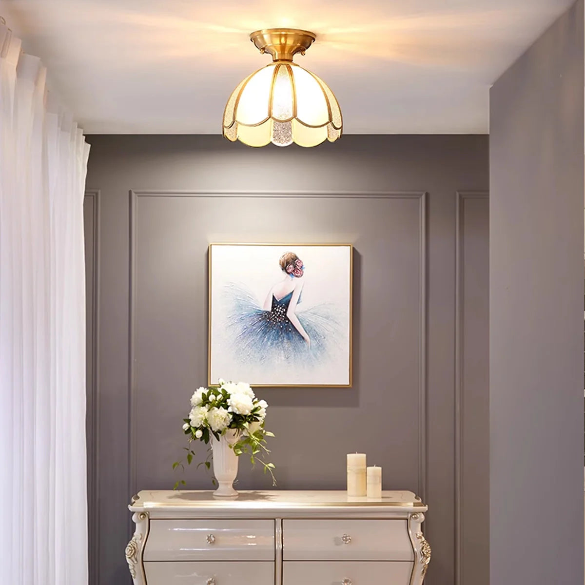 European Brass Glass L6 Ceiling Lamp