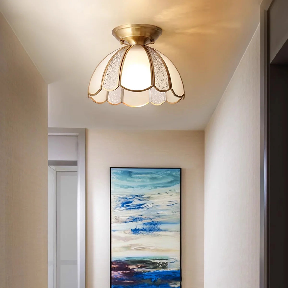 European Brass Glass L6 Ceiling Lamp