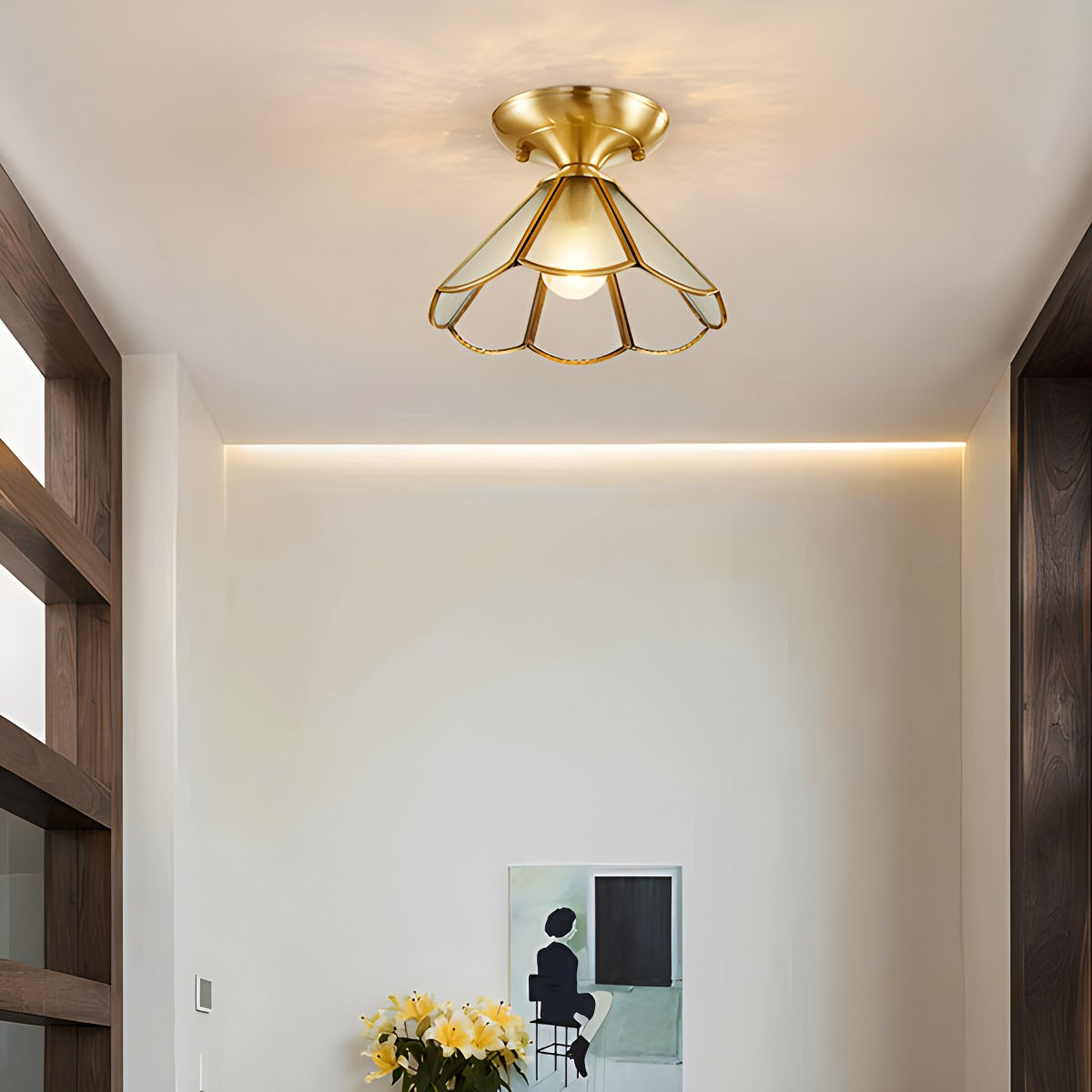 European Brass Glass L10 Ceiling Lamp