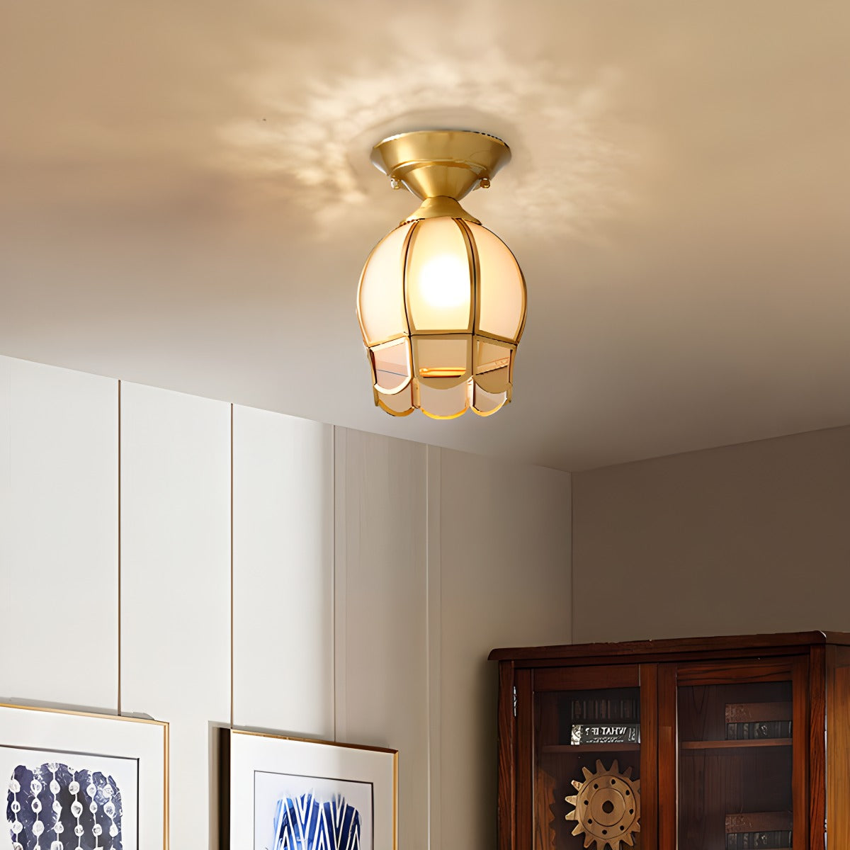 European Brass Glass L6 Ceiling Lamp