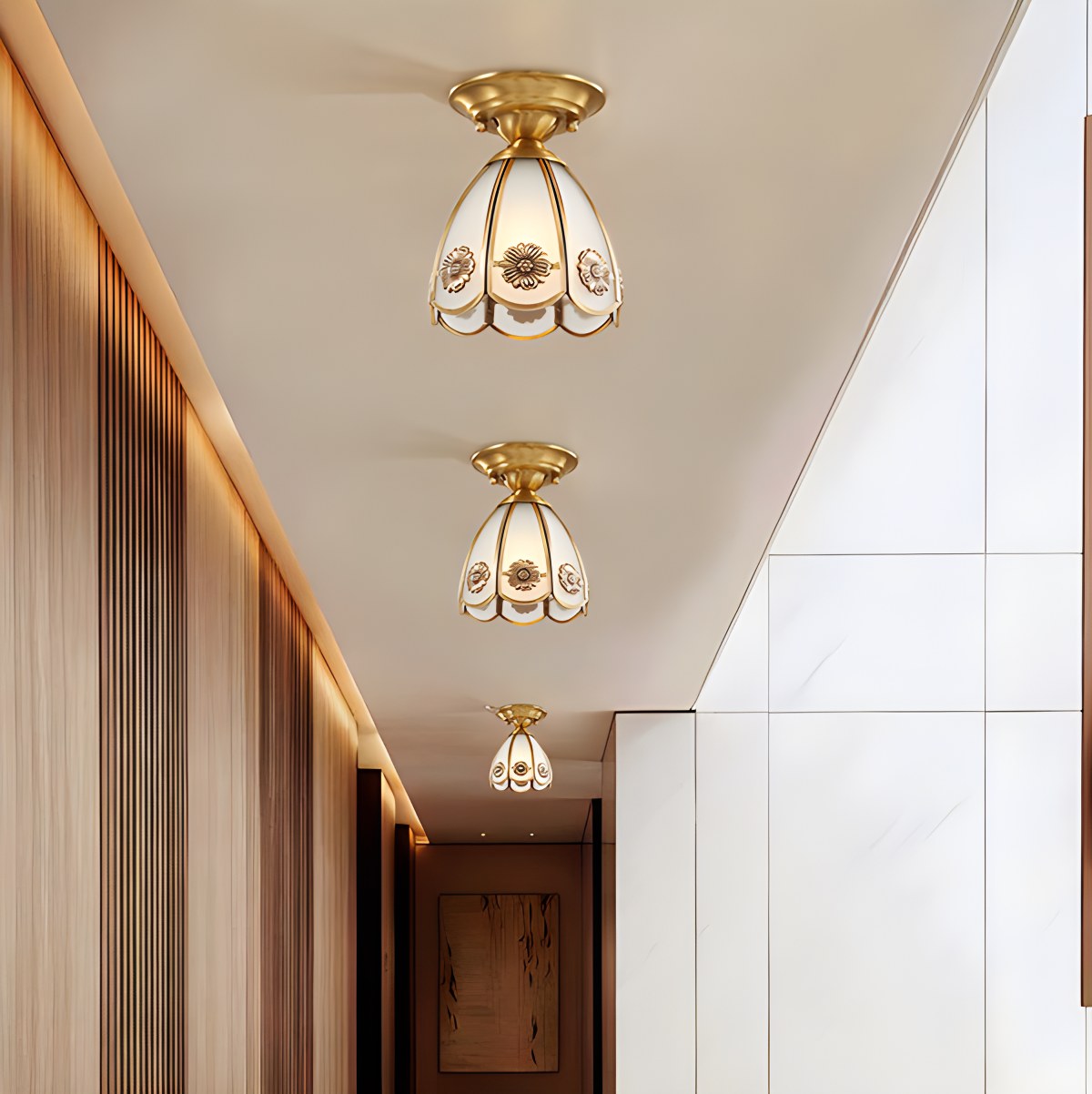 European Brass Glass L6 Ceiling Lamp