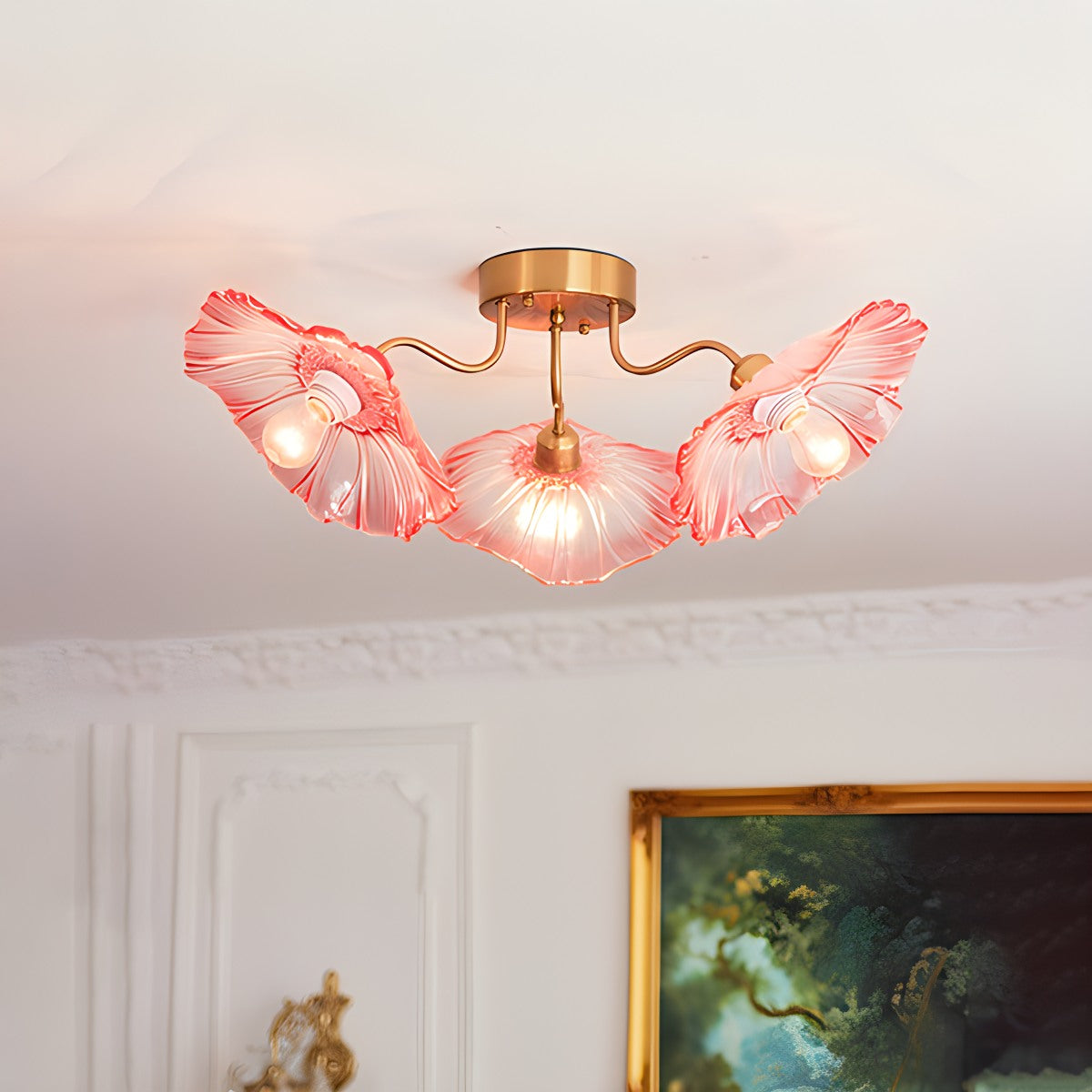 Glass Lotus Leaf Living Room Ceiling Lamp