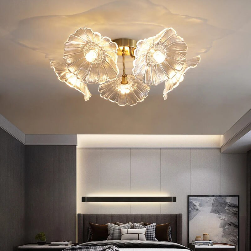 Glass Lotus Leaf Living Room Ceiling Lamp