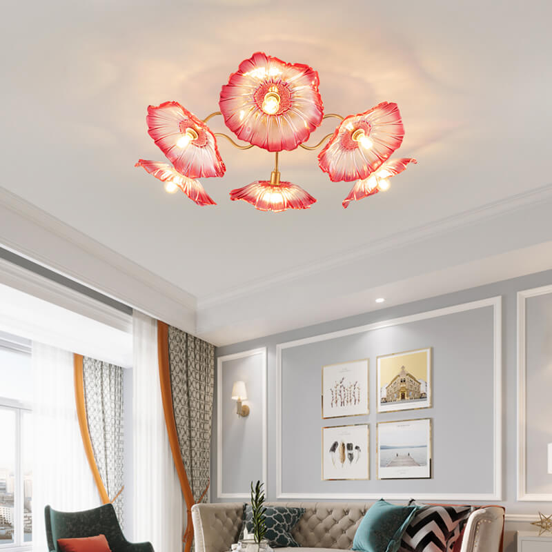 Glass Lotus Leaf Living Room Ceiling Lamp