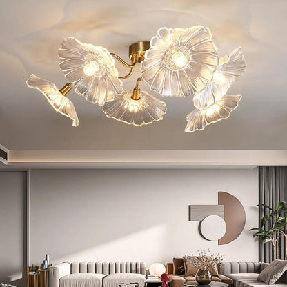 Glass Lotus Leaf Living Room Ceiling Lamp