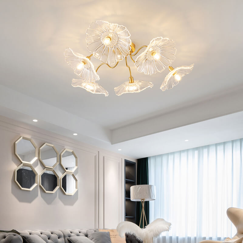 Glass Lotus Leaf Living Room Ceiling Lamp