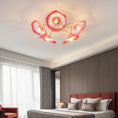 Glass Lotus Leaf Living Room Ceiling Lamp