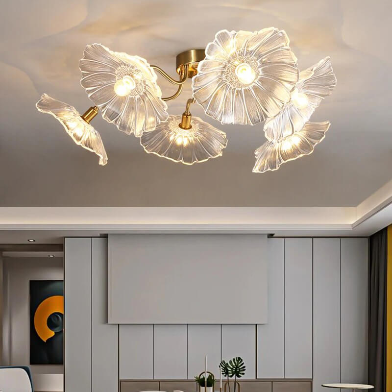 Glass Lotus Leaf Living Room Ceiling Lamp