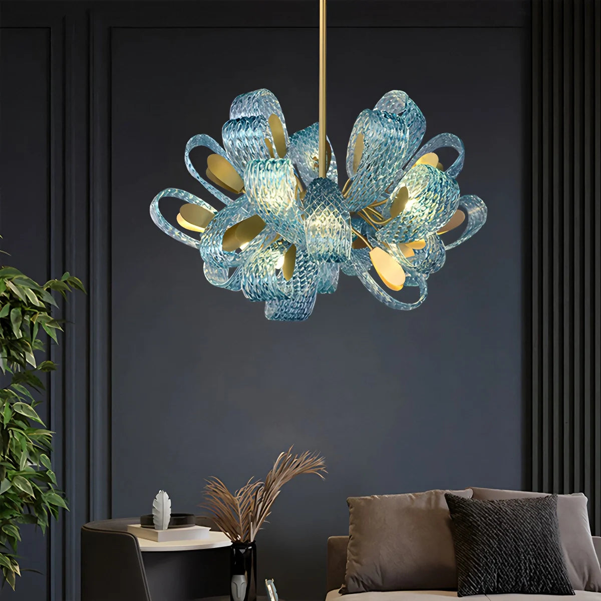 Peacock Blue Art Glass Chandelier