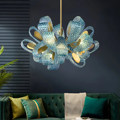 Peacock Blue Art Glass Chandelier