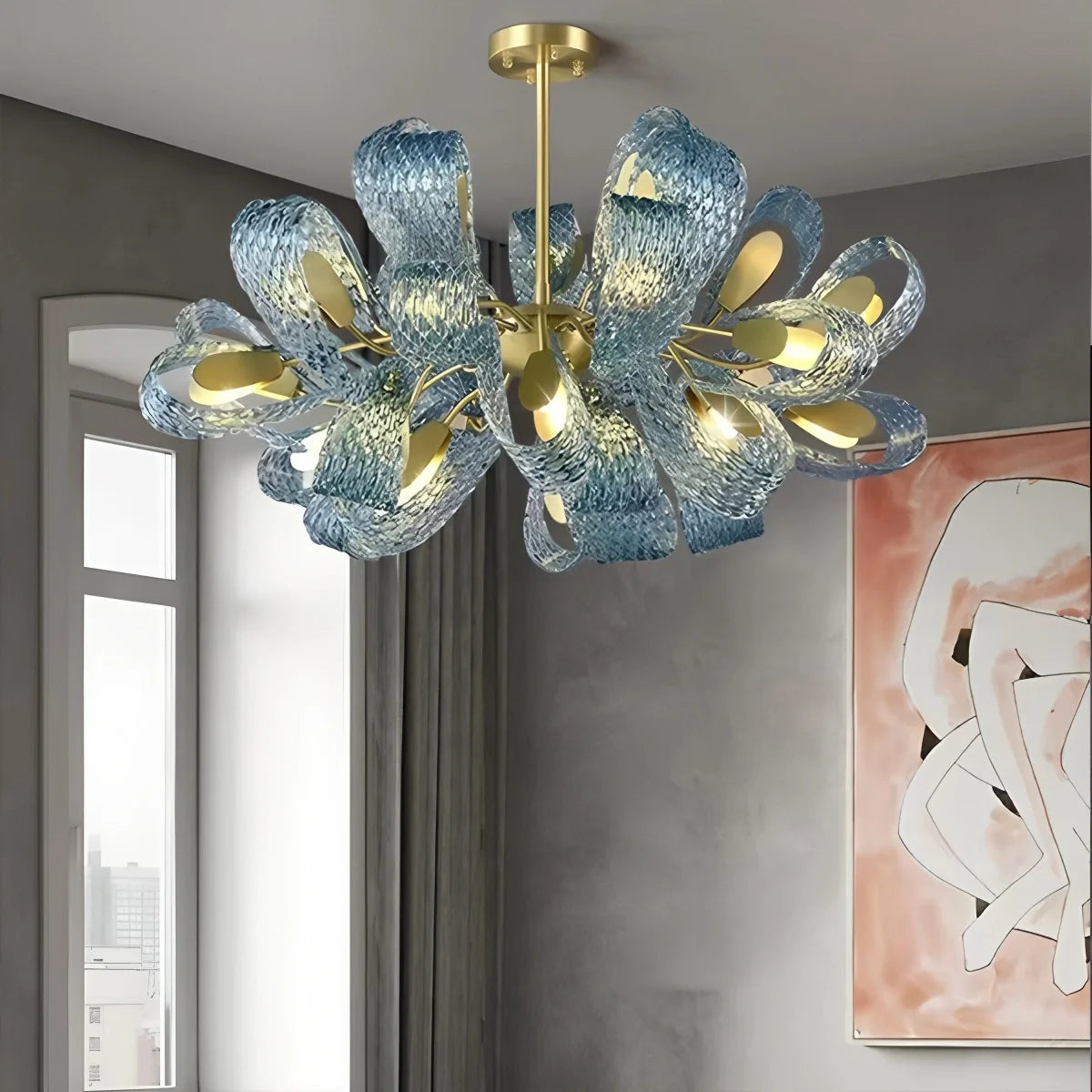 Peacock Blue Art Glass Chandelier