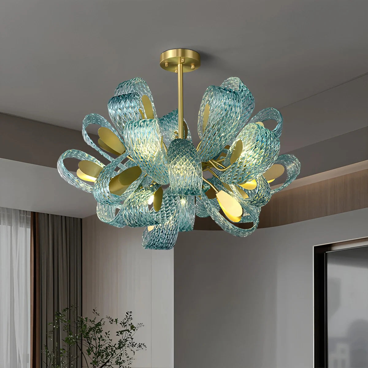 Peacock Blue Art Glass Chandelier