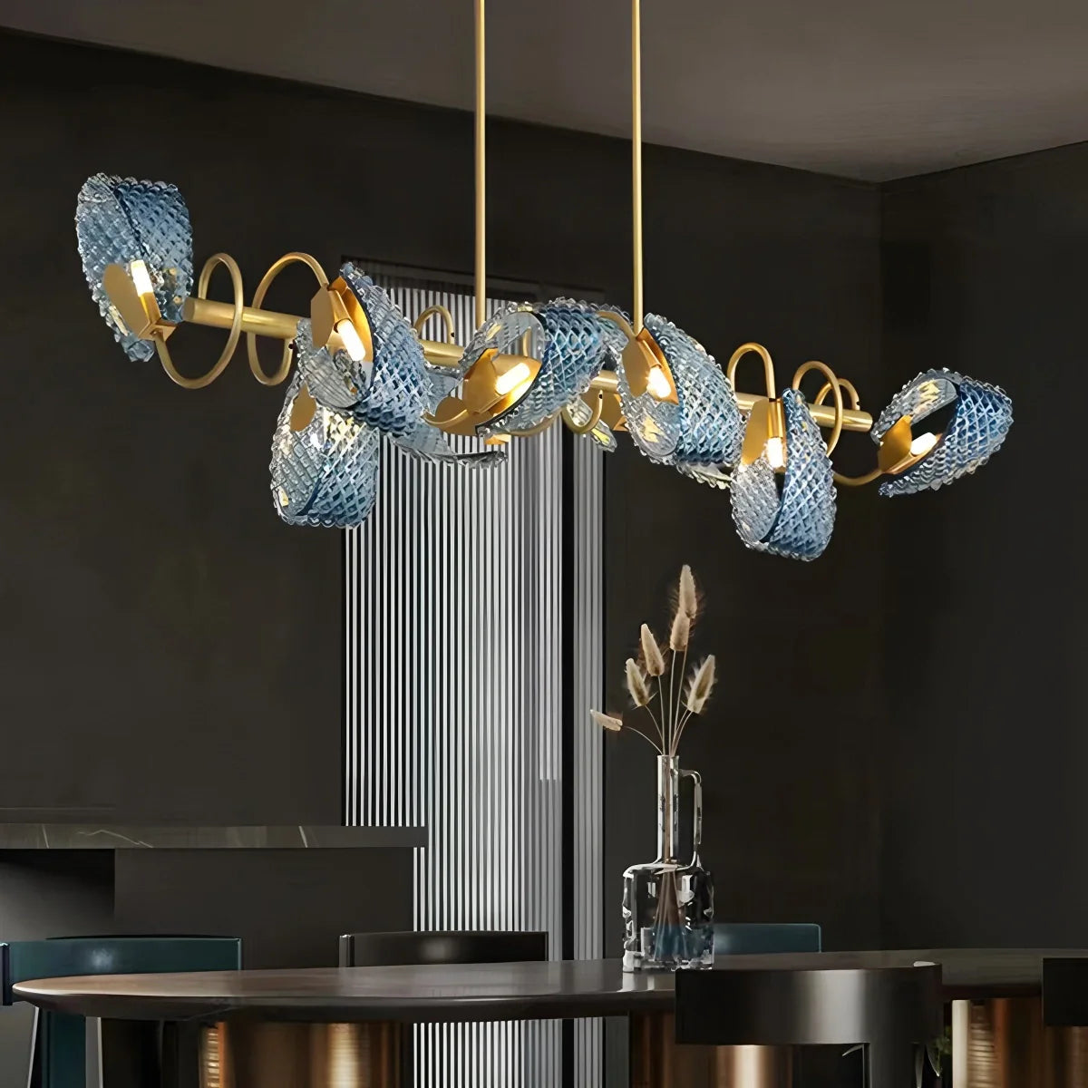 Peacock Blue Art Glass Chandelier