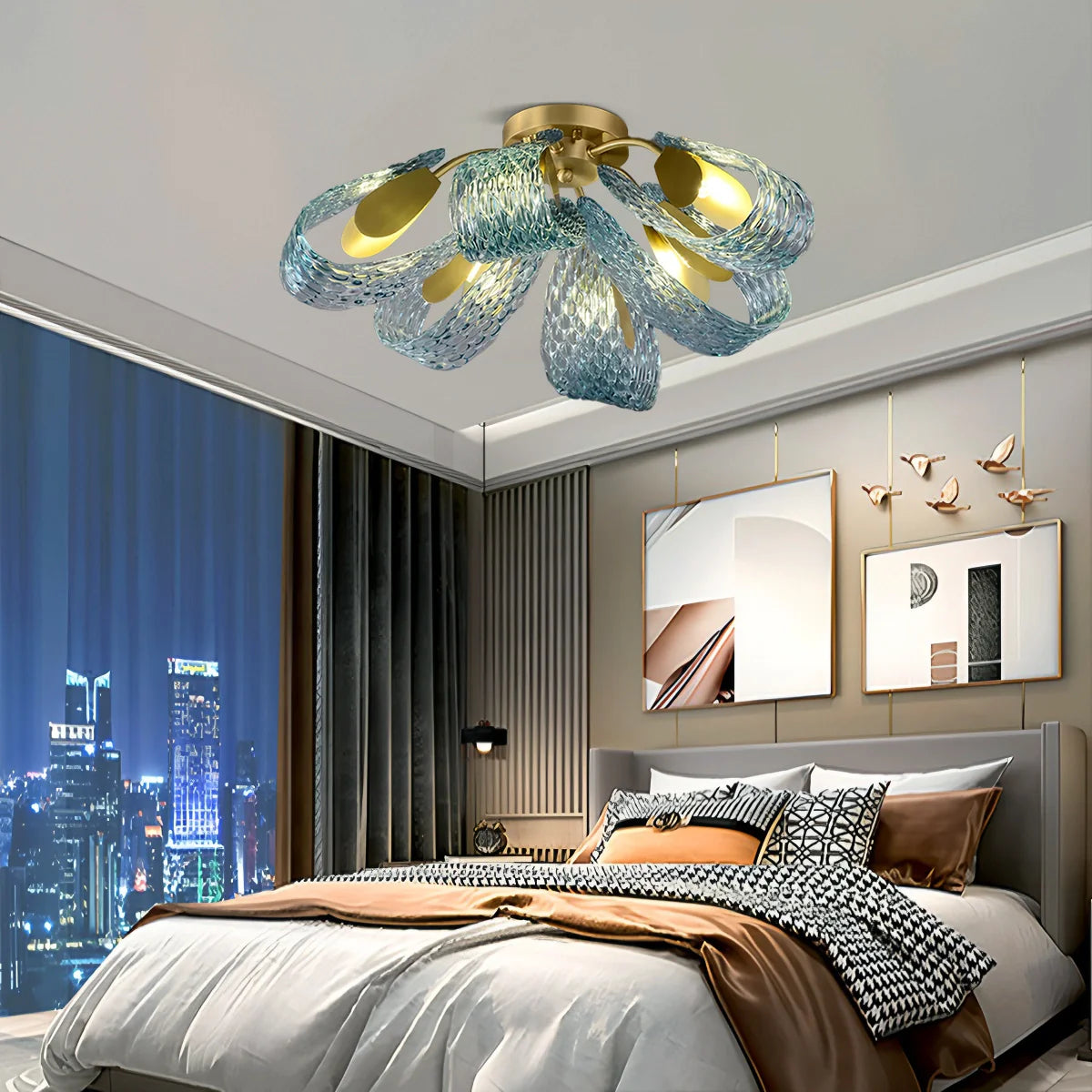 Peacock Blue Art Glass Chandelier