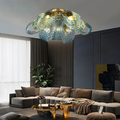 Peacock Blue Art Glass Chandelier