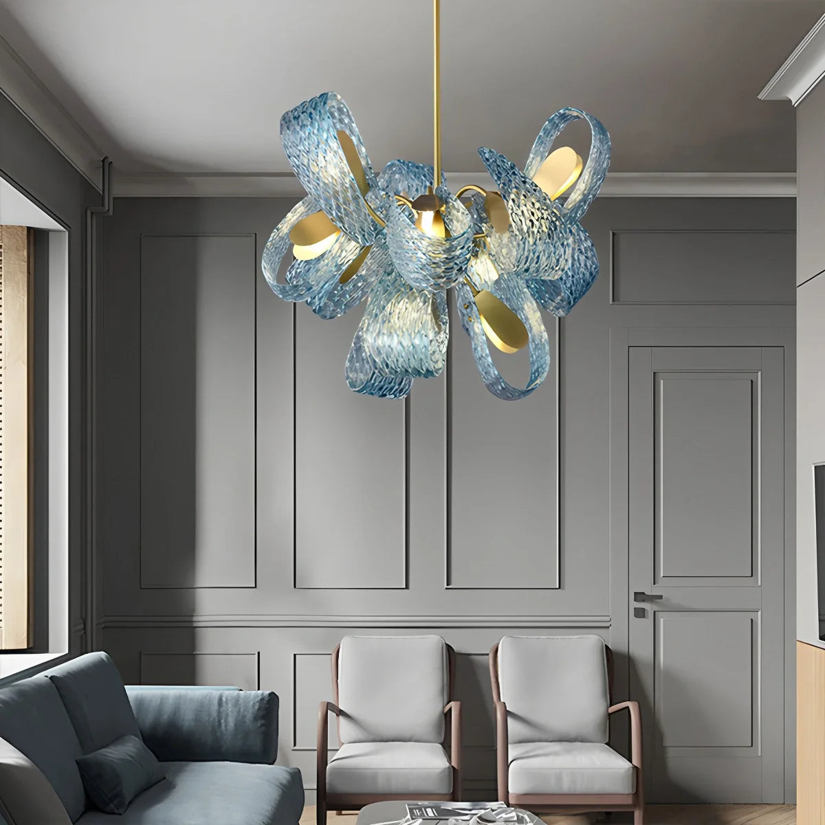 Peacock Blue Art Glass Chandelier