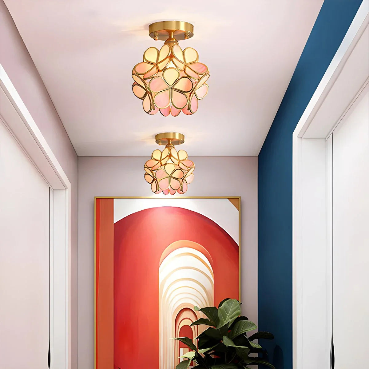 European Brass Glass L7 Ceiling Lamp