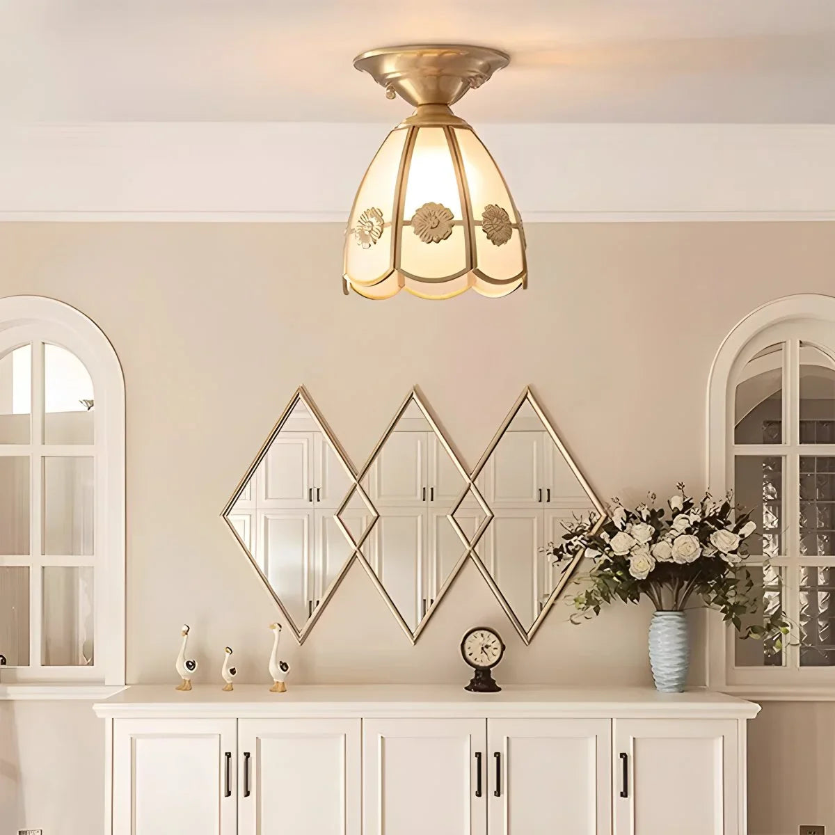 European Brass Glass L6 Ceiling Lamp