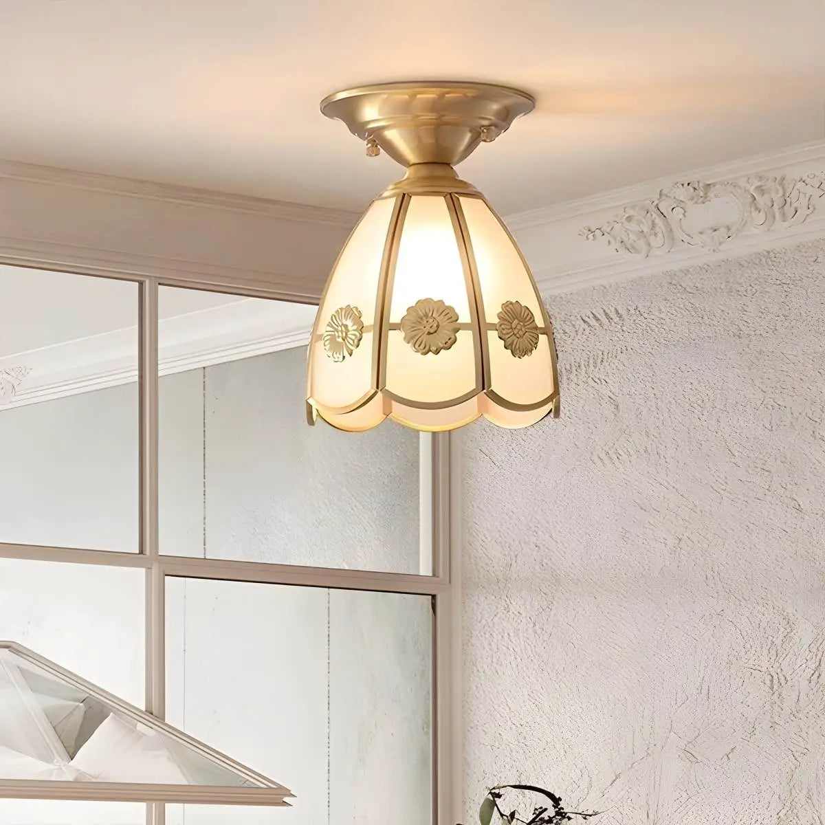European Brass Glass L6 Ceiling Lamp