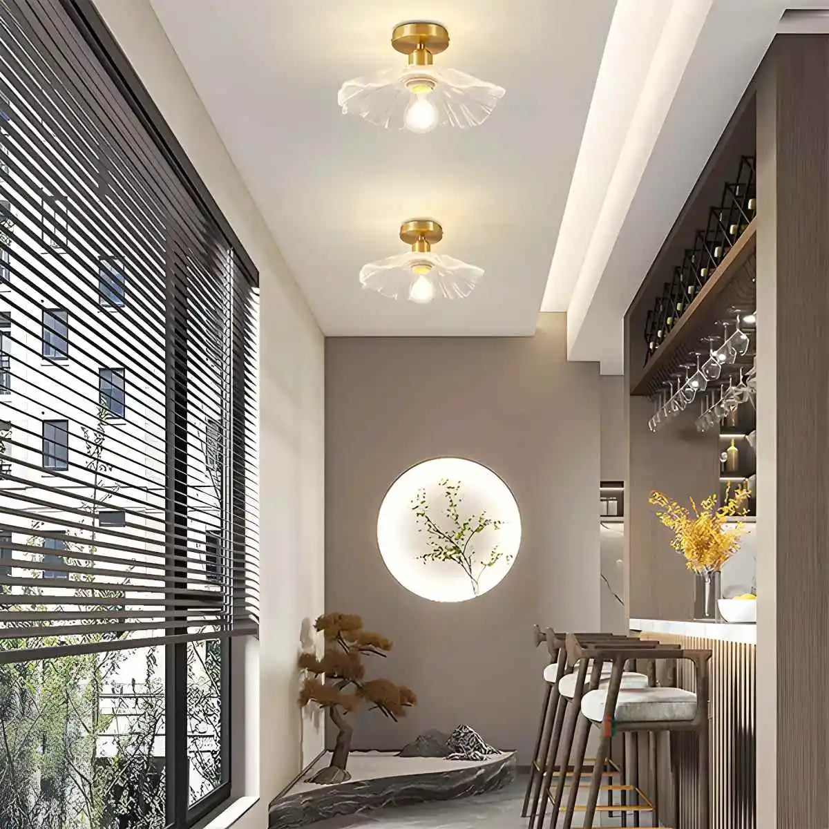 European Style Brass Glass Ceiling Lamp