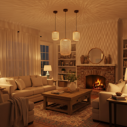 Handwoven Rattan Pendant Light – Hardwired & Adjustable