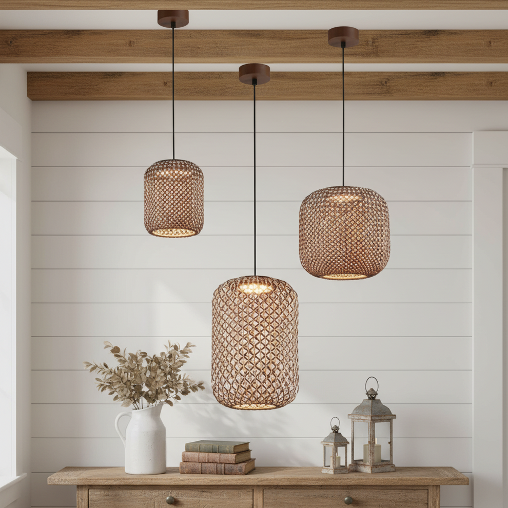 Handwoven Rattan Pendant Light – Hardwired & Adjustable – Loenlight