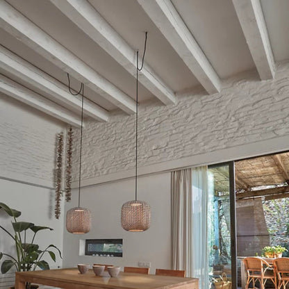 Handwoven Rattan Pendant Light – Hardwired & Adjustable