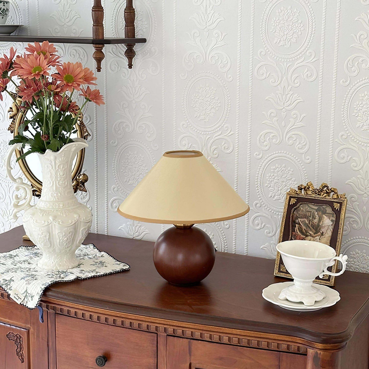 New Chinese Style Spherical Solid Wood Table Lamp