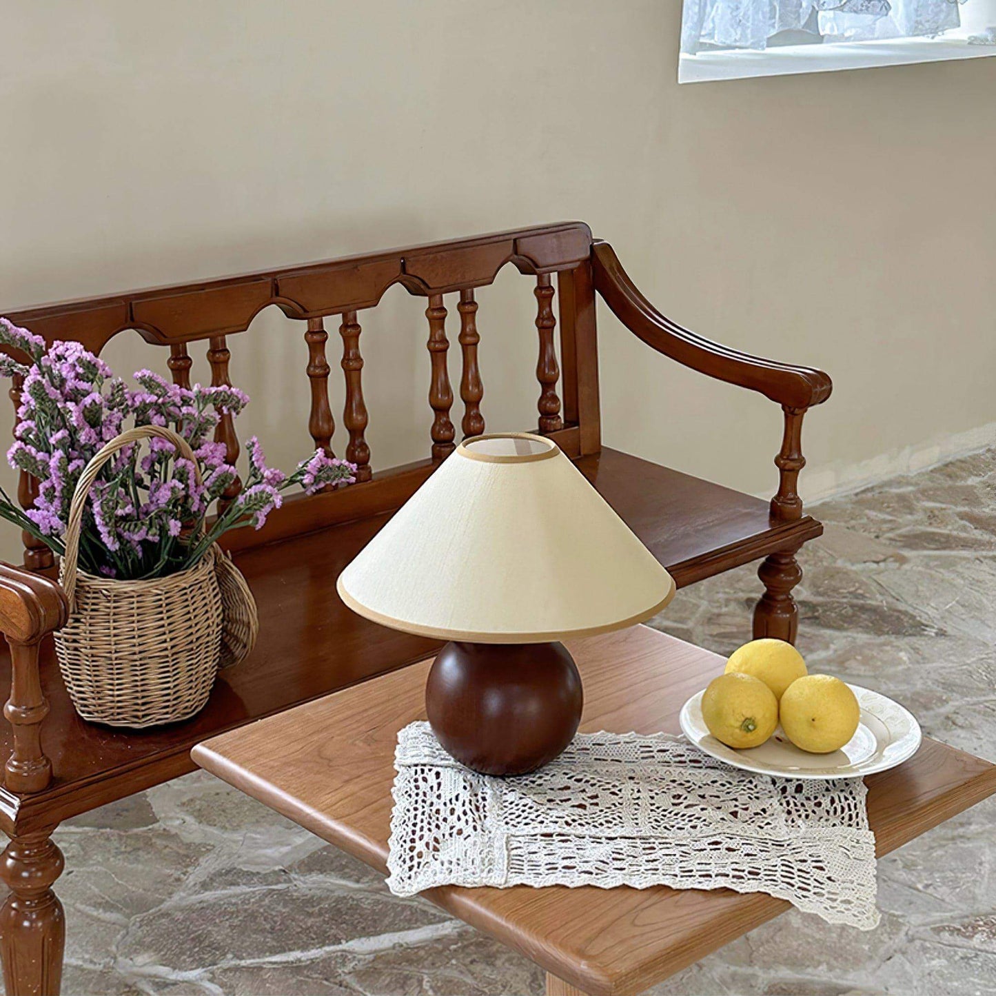 New Chinese Style Spherical Solid Wood Table Lamp