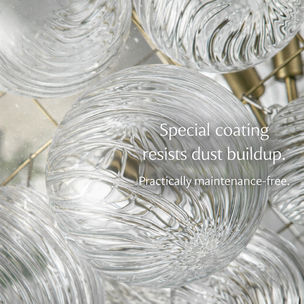 6-Light Ribbed Glass Bubble Cluster Chandelier with Brass Finish