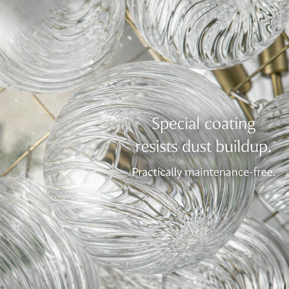 6-Light Ribbed Glass Bubble Cluster Chandelier with Brass Finish