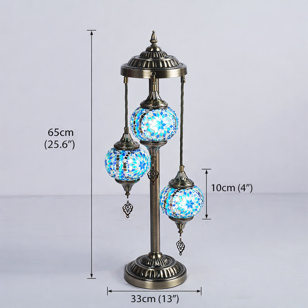Handcrafted Mosaic 3-Globe Table Lamp | Tiffany Style Stained Glass Art