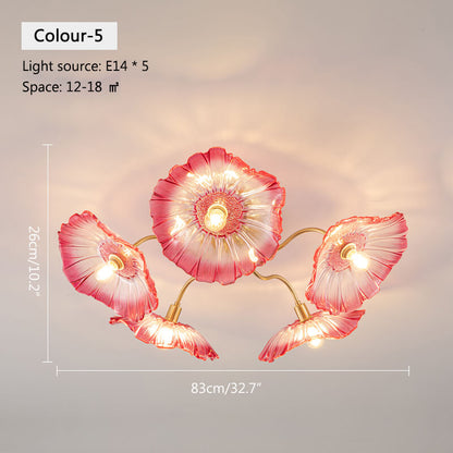 Glass Lotus Leaf Living Room Ceiling Lamp